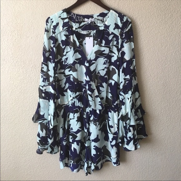 Parker Blue Ruffled Villa Combo Shorts Romper Small Floral - Picture 4 of 8